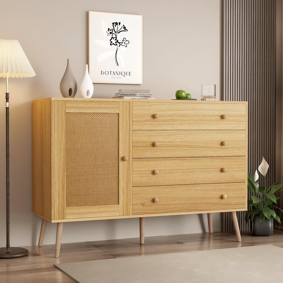 Ulife 120 cm houten bijzettafel met 4 lades en 1 kastdeur