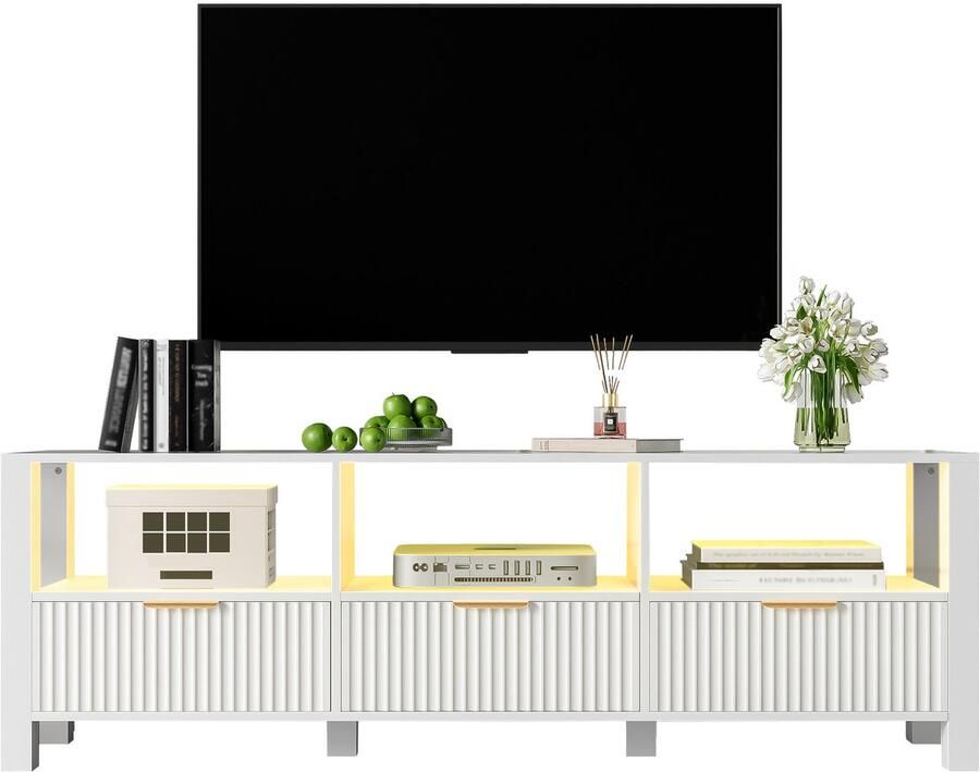 Merax Moderne witte Tv-meubel eenvoudig en elegant ontwerp 152.5 x 39.5 x 50 cm