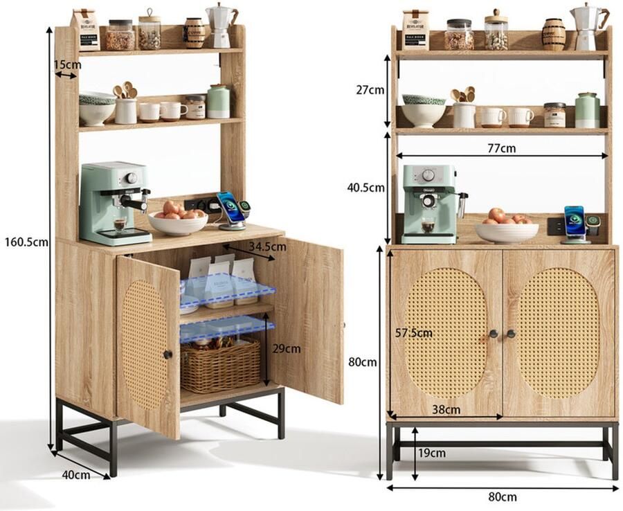Ulife Keukenschranken 200 cm hoog opbergkasten deuren schuurladen microgolfovenregal hoge kasten met kippschutz sideboards staande multifunctionele kasten voor eetkamer woonkamer wit