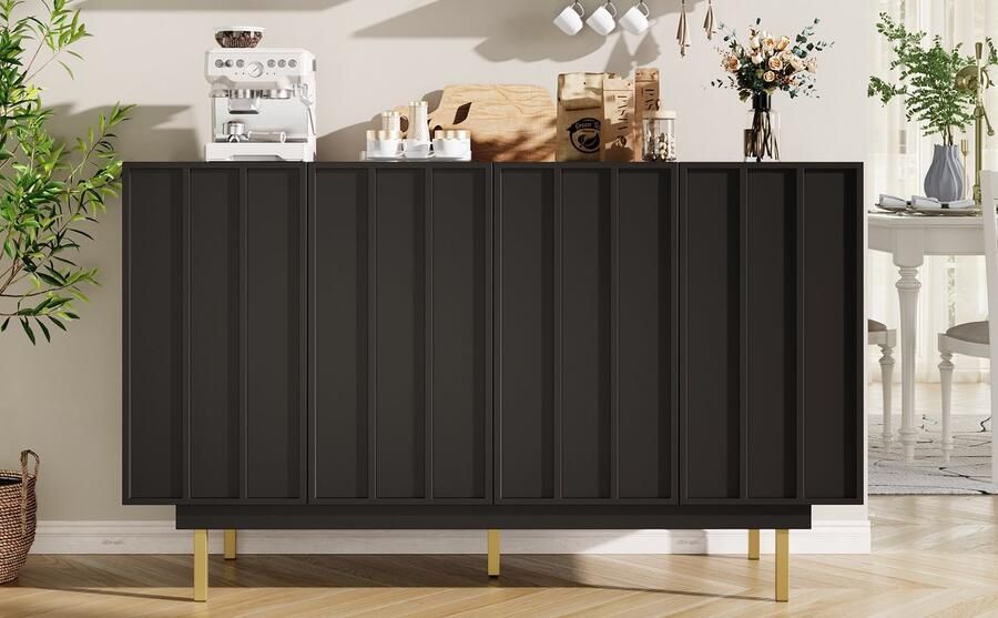 Ulife Eetkamerkast (140×38.5×82.5cm) eetkamer-woonkamer opbergkast uniek ontwerp kastdeur ontwerp vrijstaande kast minimalistisch dressoir zwart - Foto 2