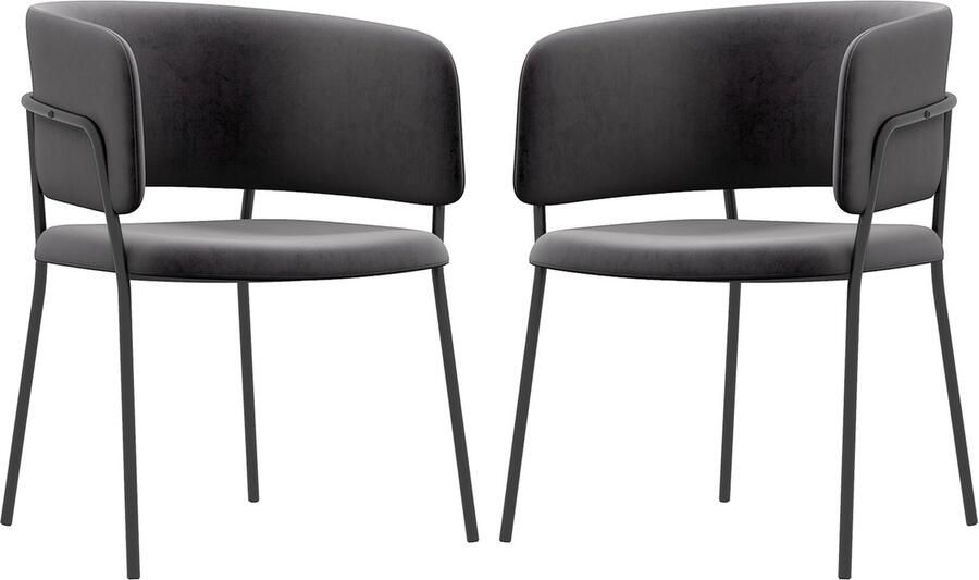 Ulife Eetkamerstoelen set van 2 keukenstoelen met rugleuning stalen poten gestoffeerde stoel met fluweellook voor woonkamer keuken grijs 57 x 53 x 73 cm