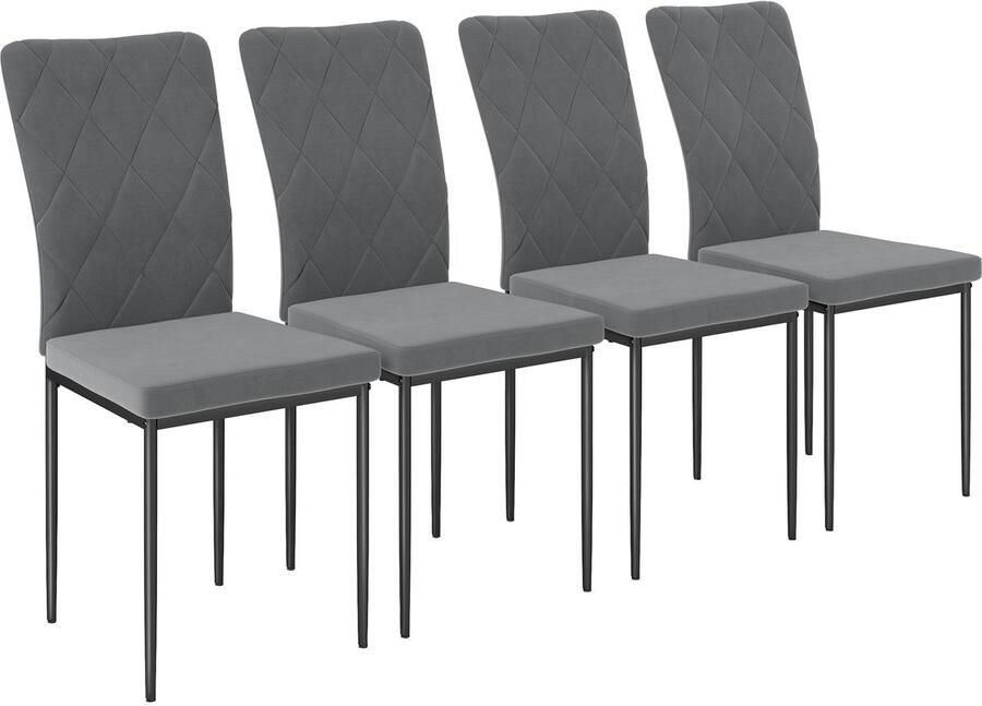 Ulife Eetkamerstoelen set van 4 keukenstoelen met rugleuning fluweellook fauteuil gestoffeerde stoel stoelen met metalen poten voor eettafel donkergrijs