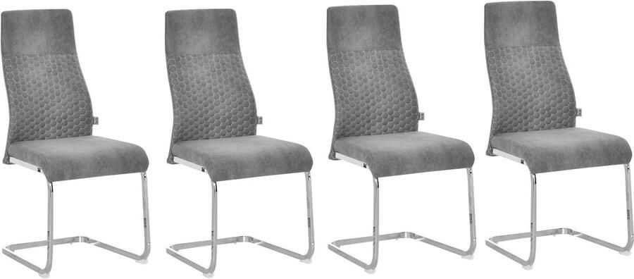 Ulife Eetkamerstoelen set van 4 keukenstoelen met rugleuning Velvet-Touch grijs stalen frame 45x61x98cm voor moderne eetkamer