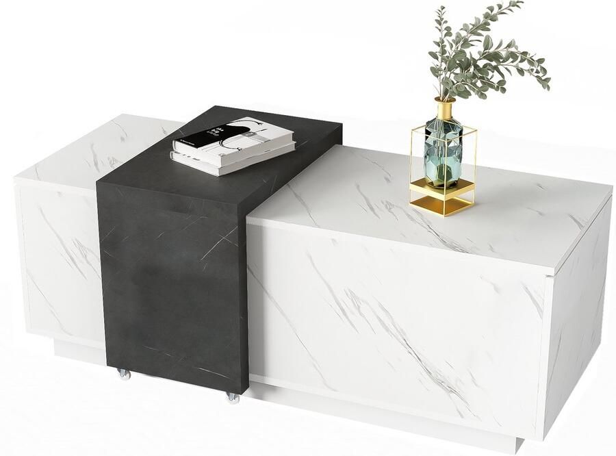 Ulife Salontafel met marmerlook fineer klassiek wit marmerpatroon ideaal voor woonkamer en kantoor