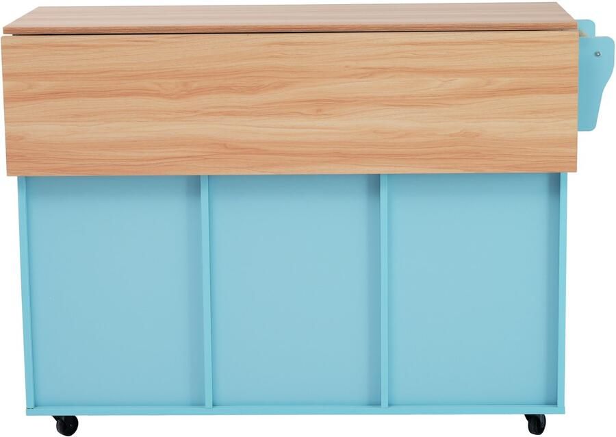 Ulife Servieswagen Buffetkast met opklapbaar tafelblad 129x46(71)x91 5 cm inlegplanken in de deuren keukeneiland op 5 wielen opbergruimte en 2 lades eetkamer wit + blauw