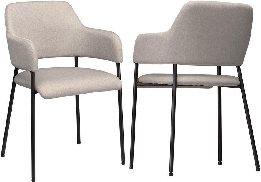 Ulife Set van 2 eetkamerstoelen keukenstoel met rugleuning gestoffeerde stoel met stalen poten voor woonkamer keuken beige 54 x 54 x 84 cm Aosom.de