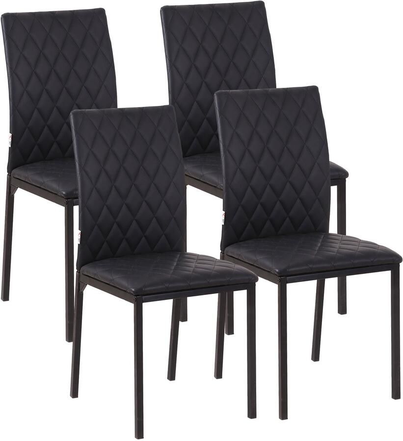 Ulife Set van 4 eetkamerstoelen gestoffeerde keukenstoelen met stalen poten Zwart 41 x 50 x 91 cm voor moderne eetkamer