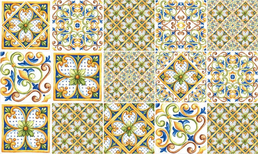 Ulticool Plaktegels Zelfklevende Tegels 15x15 cm Decoratie Sticker Tegels Folklore Groen Bloem Ornament Meubelfolie 15 stuks Plakfolie Keukenkast Tegelstickers Meubel stickers Zelfklevend Badkamer Keuken