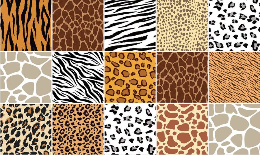 Ulticool Plaktegels Zelfklevende Tegels 15x15 cm Decoratie Sticker Tegels Tijger Zebra Panter Giraffe Safari Meubelfolie Decoratiefolie 15 stuks Keukenkast Tegelstickers Meubel stickers Keuken Badkamer