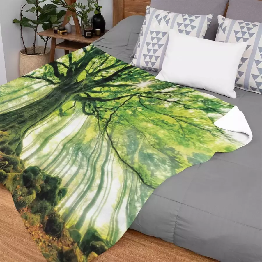 Ulticool Dekentje voor op de Bank Groen Boom Natuur Zen Rust Planten Bos Eco Fleece Deken 150 x 200 cm Warmte Plaid Fluffy Zacht Versiering Decoratie Woonkamer Slaapkamer Cadeau Idee voor Mama Moeder Vrouw Cadeautje Populair Moederdag Pakket