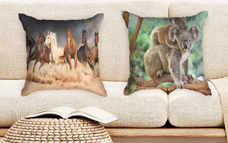 Ulticool Kussenhoes Paarden Zand Natuur Dieren Koala Set van 2 Kussens Exclusief Kussenvulling Sierkussens 45x45 cm Sierkussenhoes Accessoires Kussentjes Bank voor Decoratie Woonkamer Slaapkamer Kinderkamer Babykamer Bruin Groen