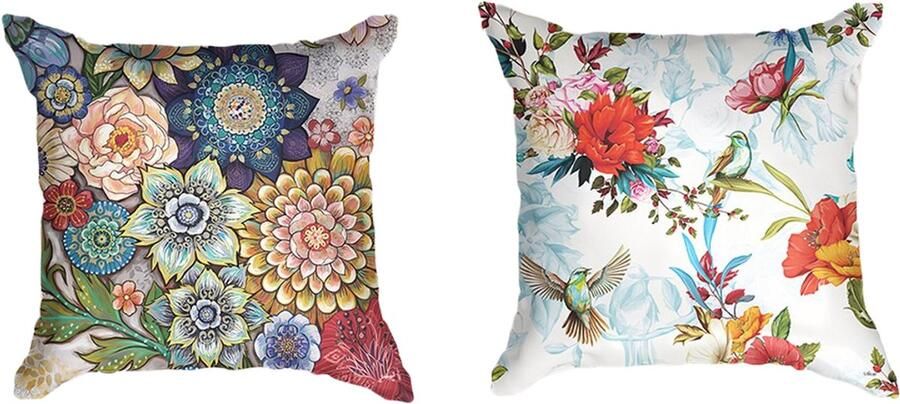 Ulticool Kussenhoes Bloemen Natuur Kunst Set van 2 Kussens Exclusief Kussenvulling Sierkussens 45x45 cm Sierkussenhoes Accessoires Kussentjes Bank Identiek design als Wandkleed voor Decoratie Woonkamer Slaapkamer Veelkleurig