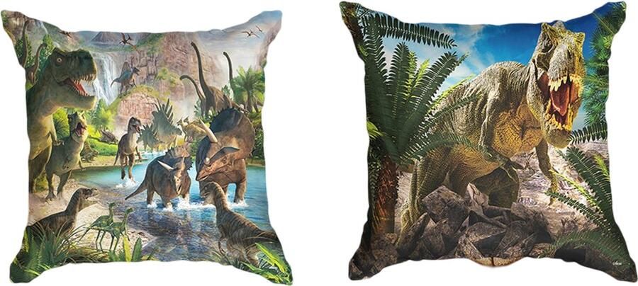 Ulticool Kussenhoes – Dinosaurus Groep T – Rex – Set van 2 Kussens – Exclusief Kussenvulling – Sierkussens 45x45 cm – Sierkussenhoes Kussentjes Bank Decoratie Slaapkamer Kinderkamer Dino Groen – Cadeau Idee – Cadeaupakket – Pakket – Top 10