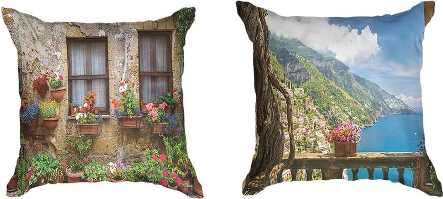 Ulticool Kussenhoes Doorkijk Ramen Bloemen Natuur Set van 2 Kussens Exclusief Kussenvulling Sierkussens 45x45 cm Sierkussenhoes Accessoires Kussentjes Bank voor Decoratie Cadeau Idee Mama Moeder Vrouw Cadeautje Cadeauset Moederdag Pakket