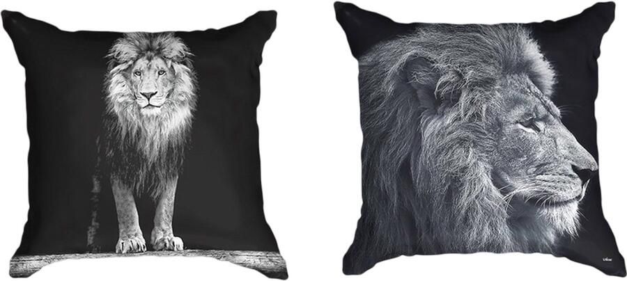 Ulticool Kussenhoes Leeuw Leeuwenkop Set van 2 Kussens Exclusief Kussenvulling Sierkussens 45x45 cm Sierkussenhoes Accessoires Kussentjes Bank voor Decoratie Woonkamer Slaapkamer Kinderkamer Zwart Wit Cadeau Jongen Meisje 13 Jaar 14 Jaar