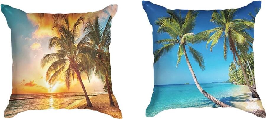 Ulticool Kussenhoes Strand Natuur Zee Palmboom Set van 2 Kussens Exclusief Kussenvulling Sierkussens 45x45 cm Sierkussenhoes Accessoires Kussentjes Bank Decoratie Woonkamer Slaapkamer Cadeau Tiener Jongen Meisje 9 10 11 12 13 14 15 16 Jaar