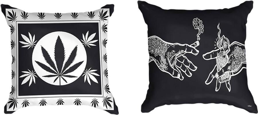 Ulticool Kussens Set van 2 Wiet Cannabis Jonko Joint Zonder Kussenvulling Sierkussens 45x45 cm Kussenhoes Kussenhoesjes Kussentjes Bank Decoratie Woonkamer Slaapkamer Tuin Palletkussenset Accessoires CBD THC Grinder Crusher Olie Roller Zakjes