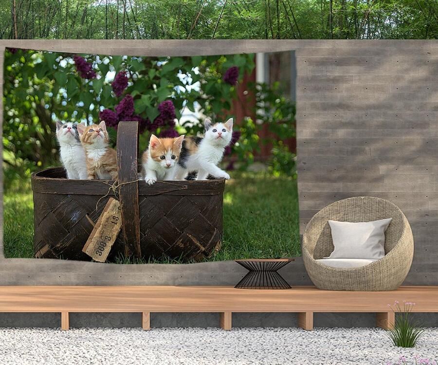 Ulticool Wandkleed 200x150 cm – Kat Poezenmand Natuur Bloemen Bos – Met Bevestigingspinnen voor Binnen Buiten Tuinposter Wandtapijt Tuintapijt Buitenkleed Decoratie Schilderijen & Posters Kitten Poes Katten Accessoires Cadeau Vrouw Man