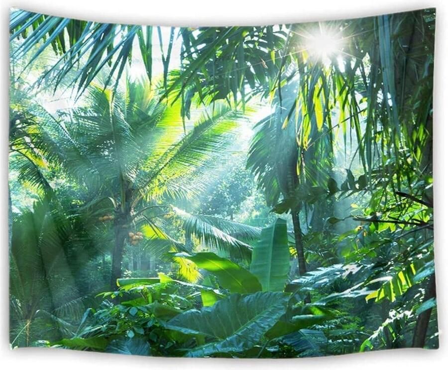 Ulticool Wandkleed 200x150 cm – Palmboom Jungle Safari Natuur – Met Bevestigingspinnen voor Binnen Buiten Tuinposter Wandtapijt Buitenkleed Decoratie Schilderijen Posters Balkondoek Fotobehang Cadeau Gadgets Vrouw Mannen Jongen Populair Groen