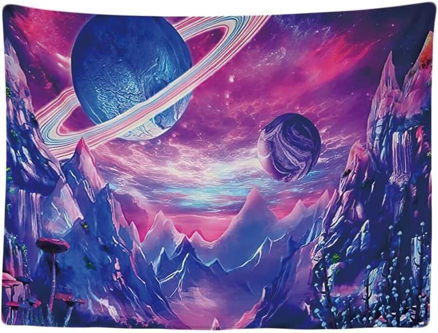 Ulticool Wandkleed 200x150 cm Planeten Paddenstoelen Gaming Accesoires voor je Setup Kamer Wandtapijt Wanddoek Stof Poster Decoratie Woonkamer ps5 Game Lamp Natuur Bergen Sterrenstof Heelal Cadeau Mannen Puber Tiener Jongen 12 16 jaar Gadgets