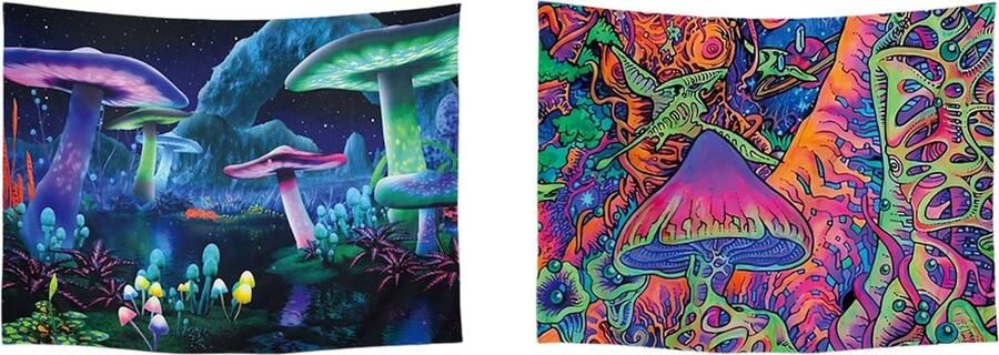 Ulticool Wandkleed Set van 2 Paddenstoelen Gaming Accesoires voor je Setup Kamer Wandtapijt Wanddoek Stof Poster Decoratie Woonkamer ps5 Game Lamp Natuur Sterrenstof Heelal Hippie Psychedelic Cadeau Mannen Puber Tiener Jongen 12 16 jaar Gadgets