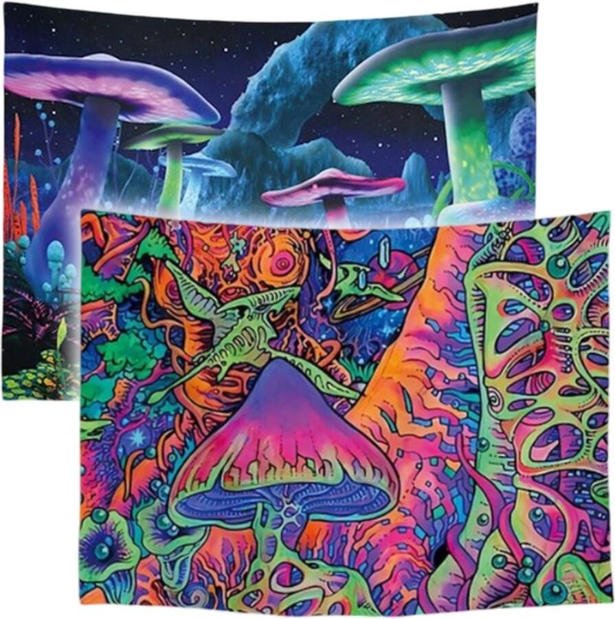 Ulticool Wandkleed Set van 2 Paddenstoelen Gaming Accesoires voor je Setup Kamer Wandtapijt Wanddoek Stof Poster Decoratie Woonkamer ps5 Game Lamp Natuur Sterrenstof Heelal Hippie Psychedelic Cadeau Mannen Puber Tiener Jongen 12 16 jaar Gadgets