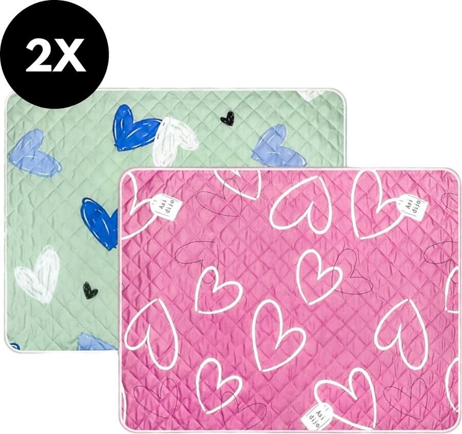 Ultiluxe Incontinentie bed onderlegger Set van 2 stuks Roze groen 80 x 120 cm Voor ouderen baby's huisdieren Wasbare matras beschermers Met hartjes Thuiszorg Urine pads Onderleggers bescherming
