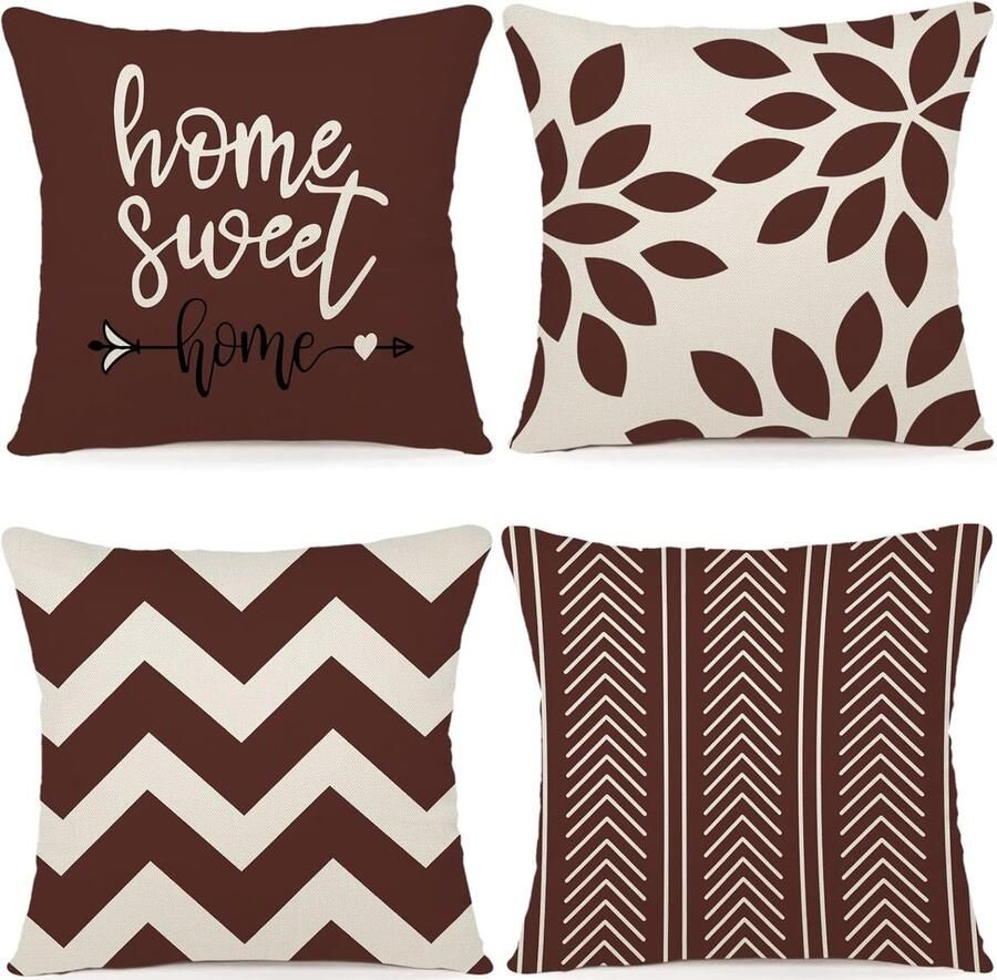 Tennove Set van 4 buiten kussenhoezen Lichtbruin beige 40 x 40 cm Outdoor linnen sierkussenhoes Waterbestendig Tuinset loungebank kussenslopen Zonder kussens Vierkant Waterdicht Hoezen Kussensloop met print Sierkussenhoezen 4 stuks