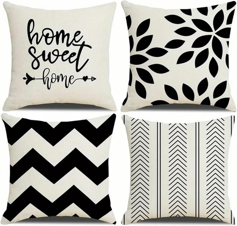 Tennove Set van 4 buiten kussenhoezen Wit creme 40 x 40 cm Outdoor linnen sierkussenhoes Waterbestendig Tuinset loungebank kussenslopen Zonder kussens Vierkant Waterdicht Hoezen Kussensloop met print Sierkussenhoezen 4 stuks