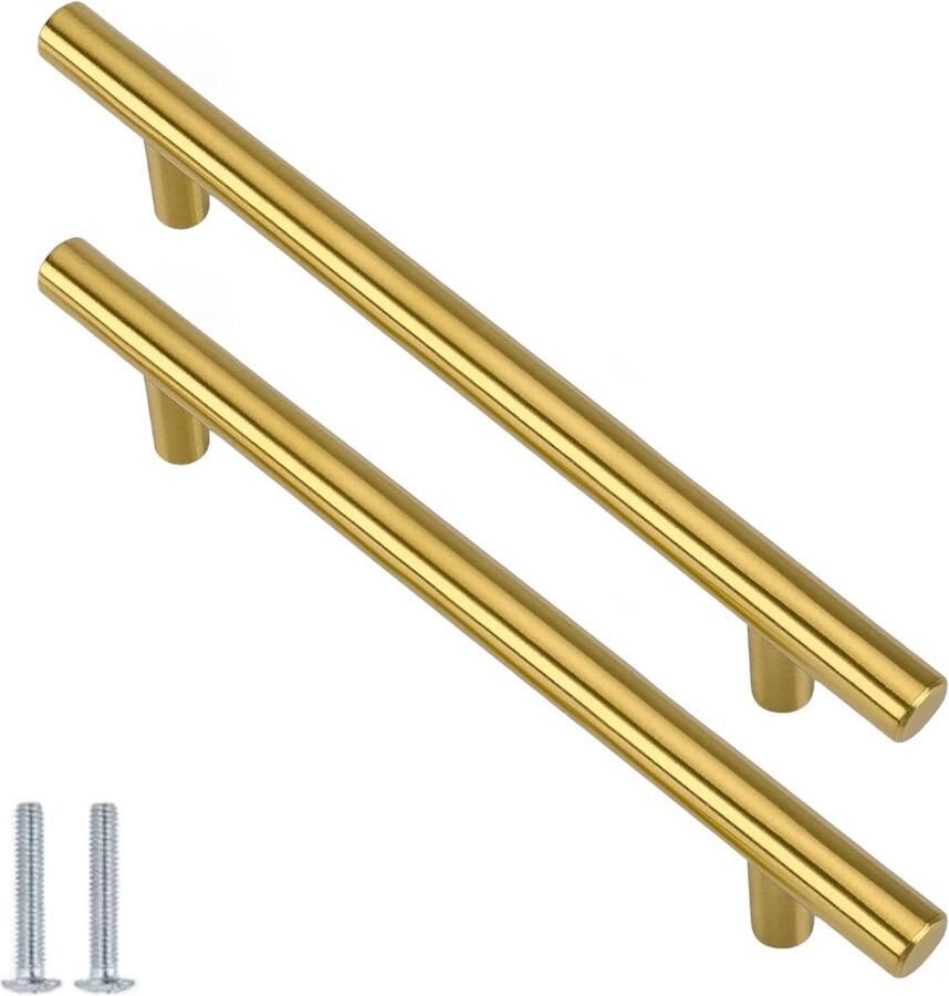 Ultiluxe RVS gouden handgrepen 2 stuks Goudkleurige roestvrij stalen handgreep Met schroeven 128 mm Hartafstand 76 mm Keukengrepen kledingkast grepen meubelgrepen keukenkasten 12.8 cm