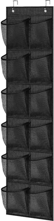 Ultiluxe Schoenenkast hangend 12 vakken Zwart 145 x 30 cm Schoenen opberger voor aan de deur Opbergsysteem Hangsysteem voor schoenen Kledingkast organizer Hangende opberger Schoenenzak Schoenenhouder