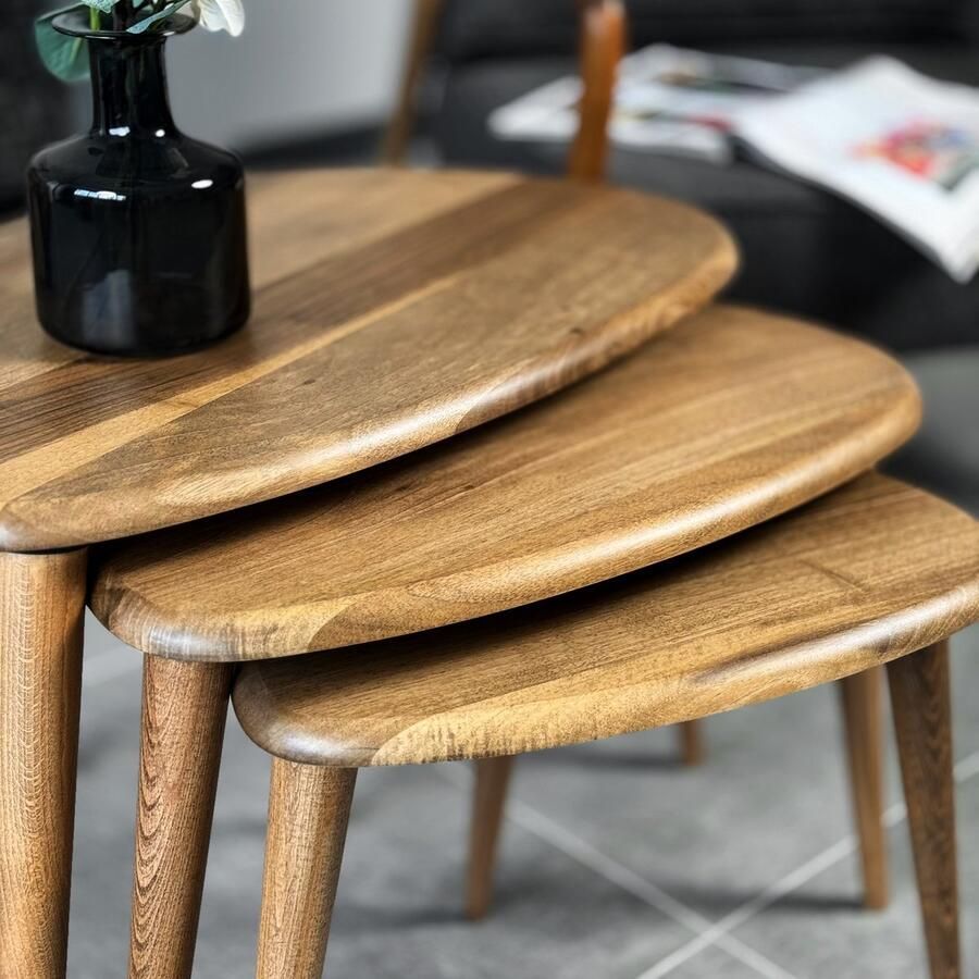 Ultimate Premium Product Bijzettafel Zigon salontafel set van 3 Ercol stijl rustiek ontwerp in walnotenhout natuurlijke look salontafel voor moderne woninginrichting