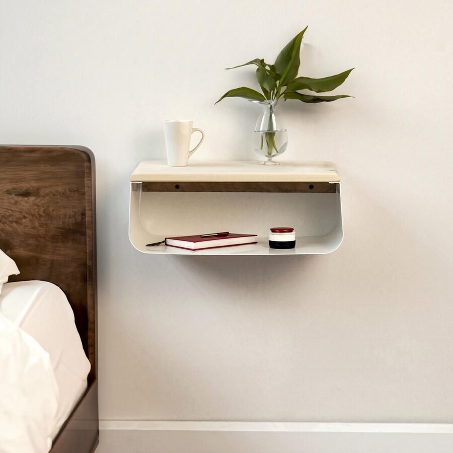 Ultimate Premium Product Industrieel zwevend nachtkastje Moderne wandplank Houten nachttafel met zwart metalen frame Minimalistisch en ruimtebesparend design