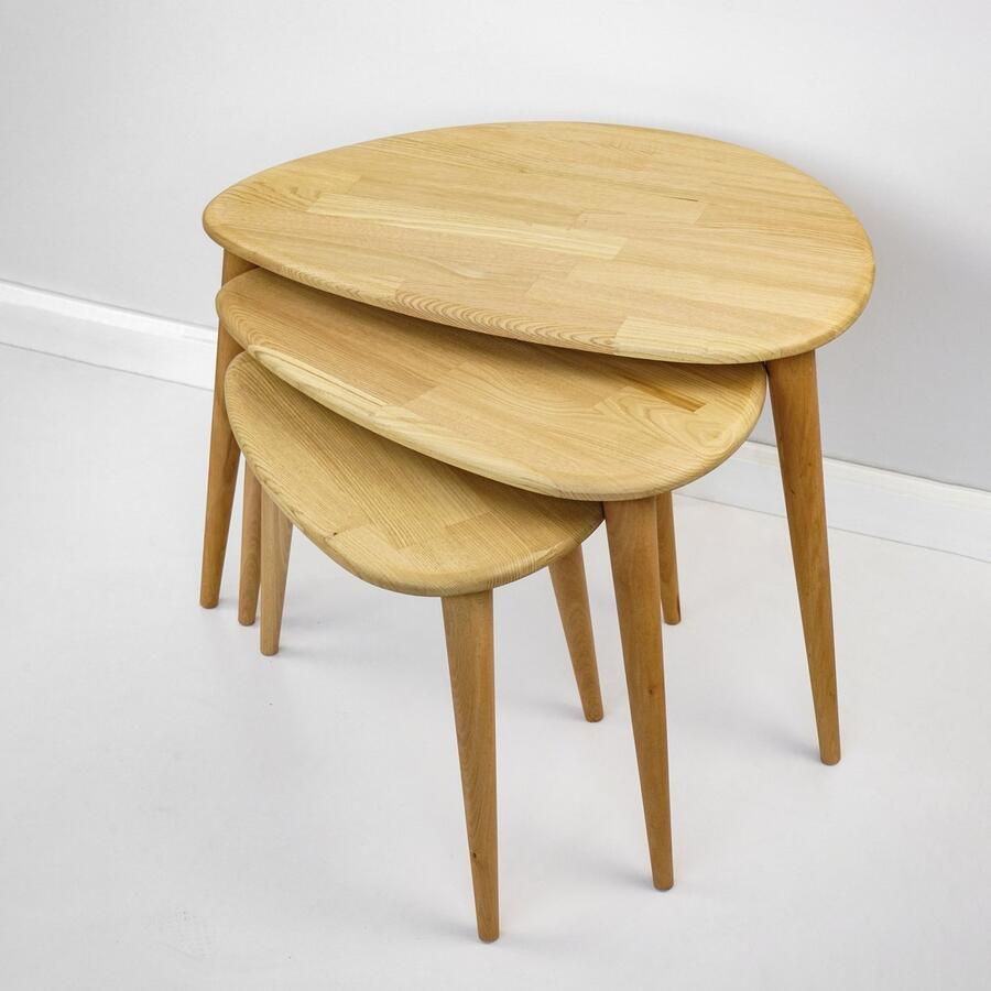 Ultimate Premium Product Nesting Tafel Set van 3 Ercol Stijl Rustieke Ontwerp in Kastanjebruin Hout Transparante Afwerking Einde Tafel voor Moderne Woondecoratie