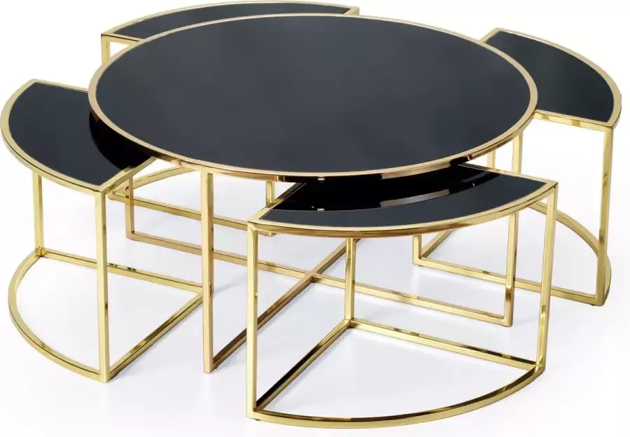 Ultra Luxury Living ALIZE Salontafel Rond Spiegelglas Zwart- Goud