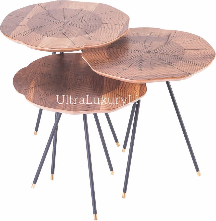 Ultra Luxury Living LAZER Wooden Bijzettafel Set van 3