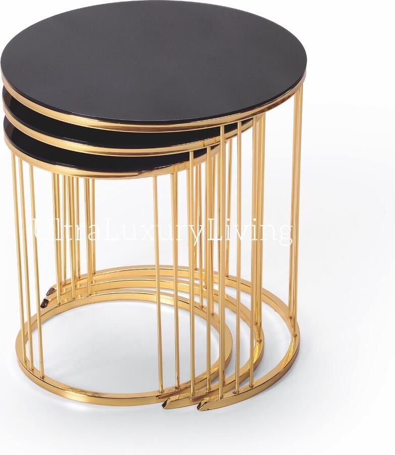 Ultra Luxury Living HILTON Metal Bijzettafel Set Van 3 -Zwart Goud