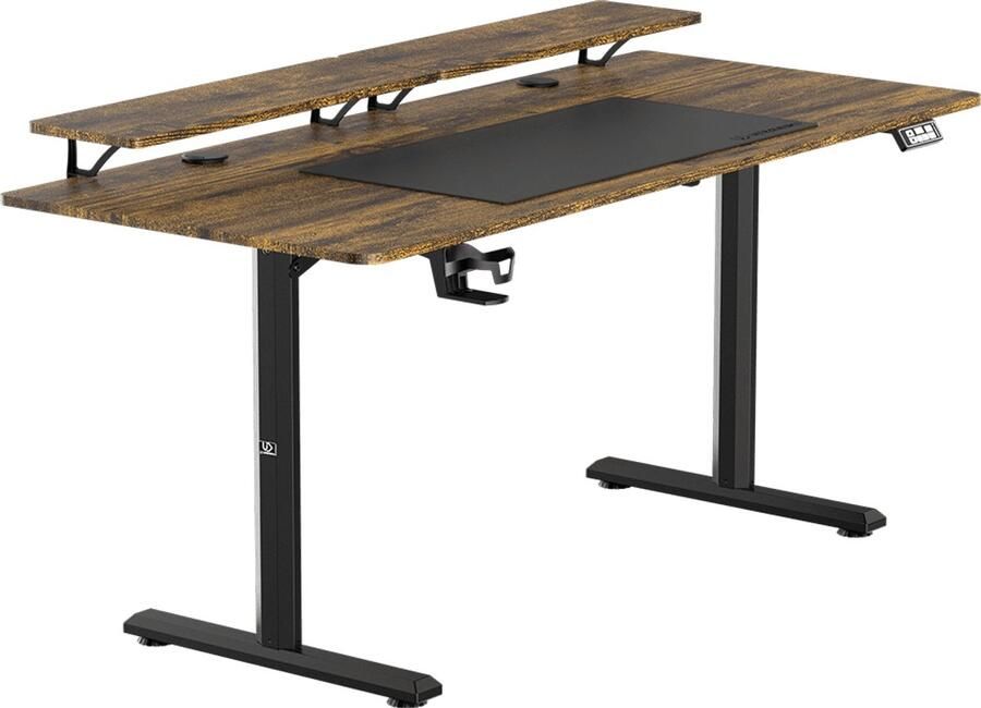 Ultradesk HIGHLANDER XXL – Bureau voor Gaming Kantoor & Home Office – Bruin – 160 x 70 cm – Elektrisch verstelbaar – Ergonomisch