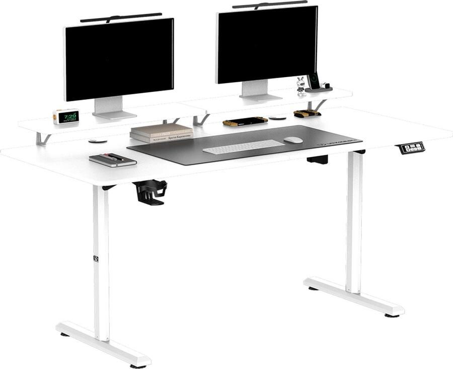 Ultradesk HIGHLANDER XXL – Bureau voor Gaming Kantoor & Home Office – Wit – 160 x 70 cm – Elektrisch verstelbaar – Ergonomisch