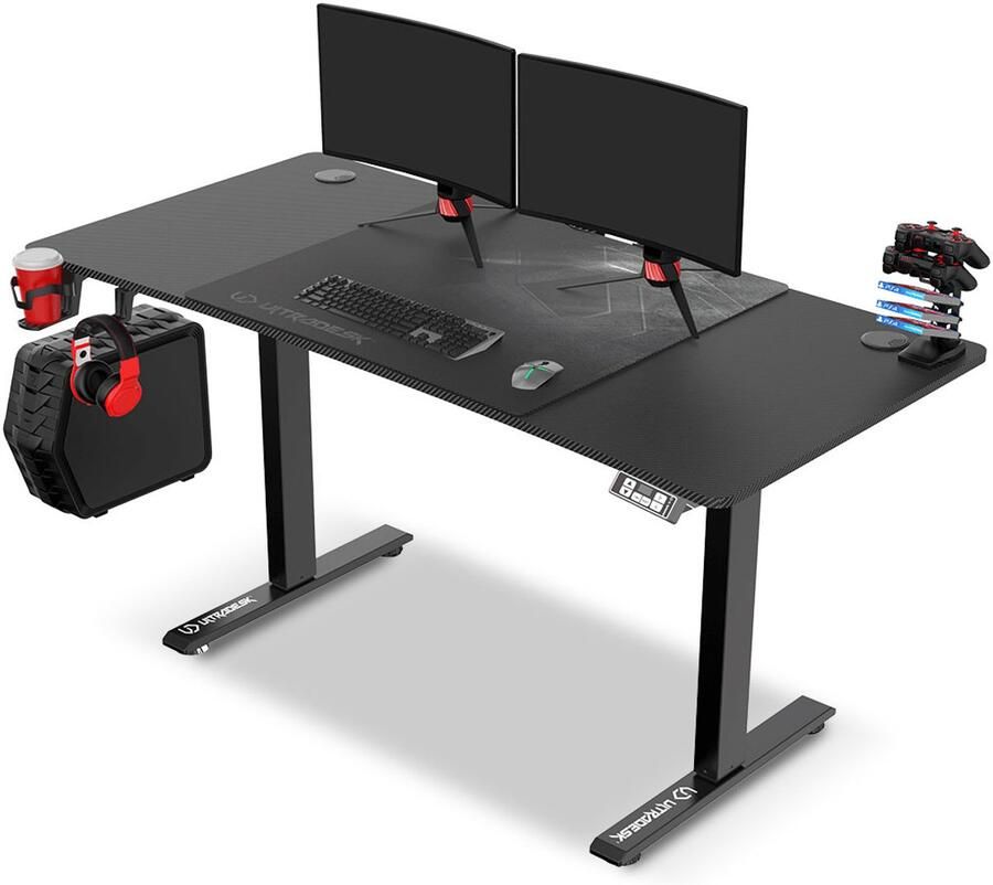 Ultradesk LEVEL V2 – Bureau voor Gaming Home Office & Kantoor – Zwart – Elektrisch verstelbaar – Incl. USB Hub XXL Muismat & Accessoires