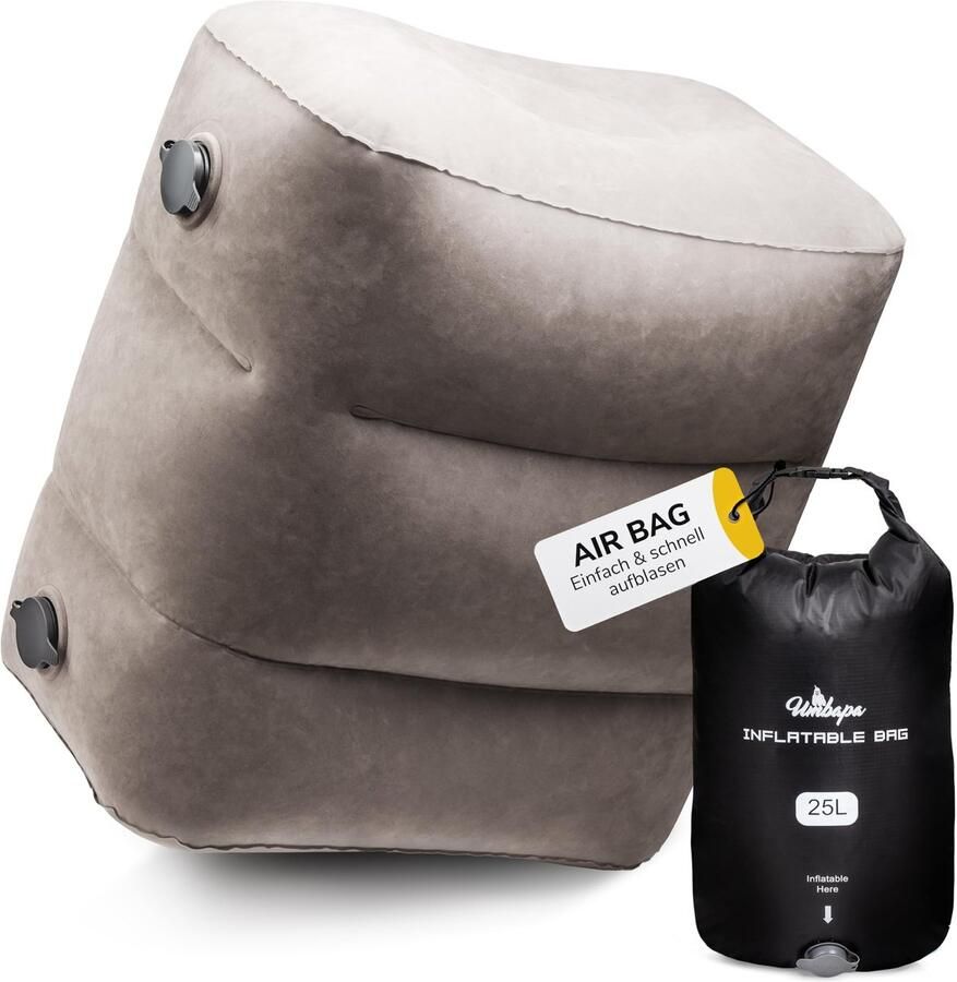 UMBAPA Opblaasbare Voetensteun voor Vliegtuigen Ideaal voor bus- en autoreizen Extreem duurzaam en makkelijk opblaasbaar inclusief praktische tas. Comfortabel en luxe reizen voor kinderen en volwassenen