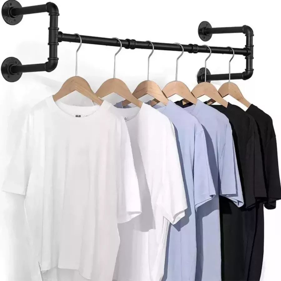 UNBOX Industriële Kledingstang Kledingrek voor aan de muur Zwart Incl. Handleiding