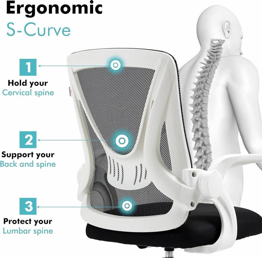 Unbradned Bureaustoel Gaming stoel office chair Draaistoel Computerstoel Werkstoel stoel met 90 ° klaparmsteun computerstoel met lendensteun verstelbare hoogte rugsteun 360 ° rotatie voor thuiskantoor- wit