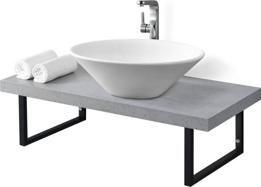 Unbranded Badkamer Wandplank Sjakie Badkamermeubel 100x45x30 Betonkleurig Spaanplaat Stijlvolle uitstraling - Foto 2