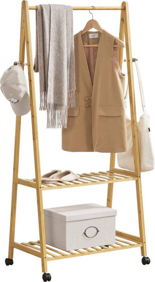 Unbranded Bamboe Kledingrek Auxilia Op Wielen 69 5x43x152 cm Met Kapstok Minimalistisch Design - Foto 2