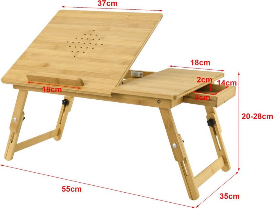 Unbranded Bamboe Laptoptafel Nikkole Bedtafel Tot 55x35x20-28 cm Standaard Verhoger Minimalistisch Design