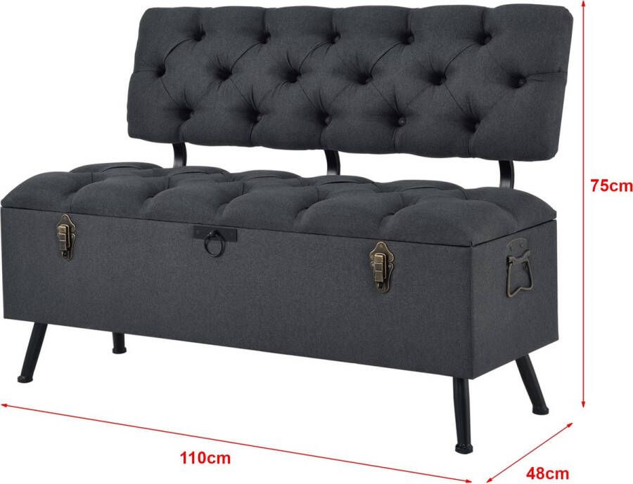 Unbranded Bank Rica Met Opbergruimte Donkergrijs Gestoffeerde Zitting Modern Design - Foto 2