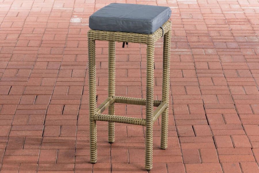 Inandoutdoormatch Barkruk Brivu Rotan Iron grey Woodcolor Barstoelen buiten of keuken Zonder rugleuning Set van 1 Rieten Ergonomisch 74cm hoog Vaderdag cadeau