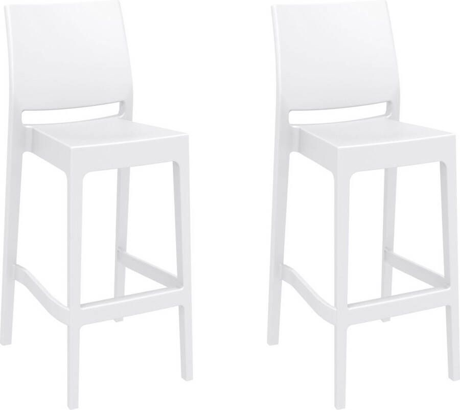 Inandoutdoormatch Barkruk Finnegan Wit Modern Design Set van 2 Rugleuning Voetsteun Voor Keuken en Bar Kunststof Zitting Vaderdag cadeau