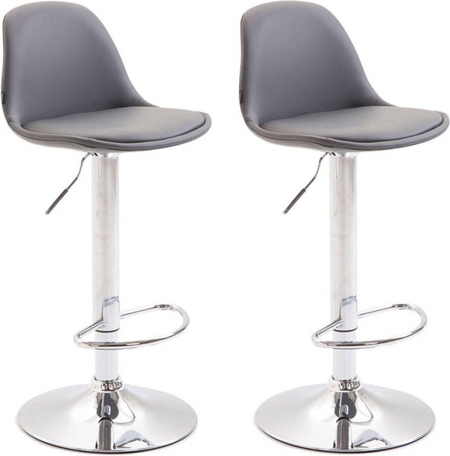 Inandoutdoormatch Barkruk Ramsey Set van 2 Grijs Chroom 4-Poots Onderstel Modern Design Rugleuning Voetensteun Voor Keuken en Bar Gestoffeerde Zitting Imitatie Leder Vaderdag cadeau